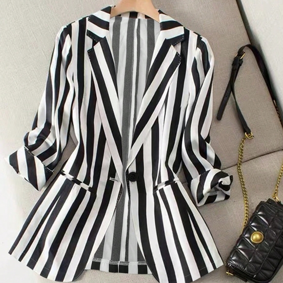 Jackets & Blazers - Print Roll Tab Sleeve Blazer For Dailywear